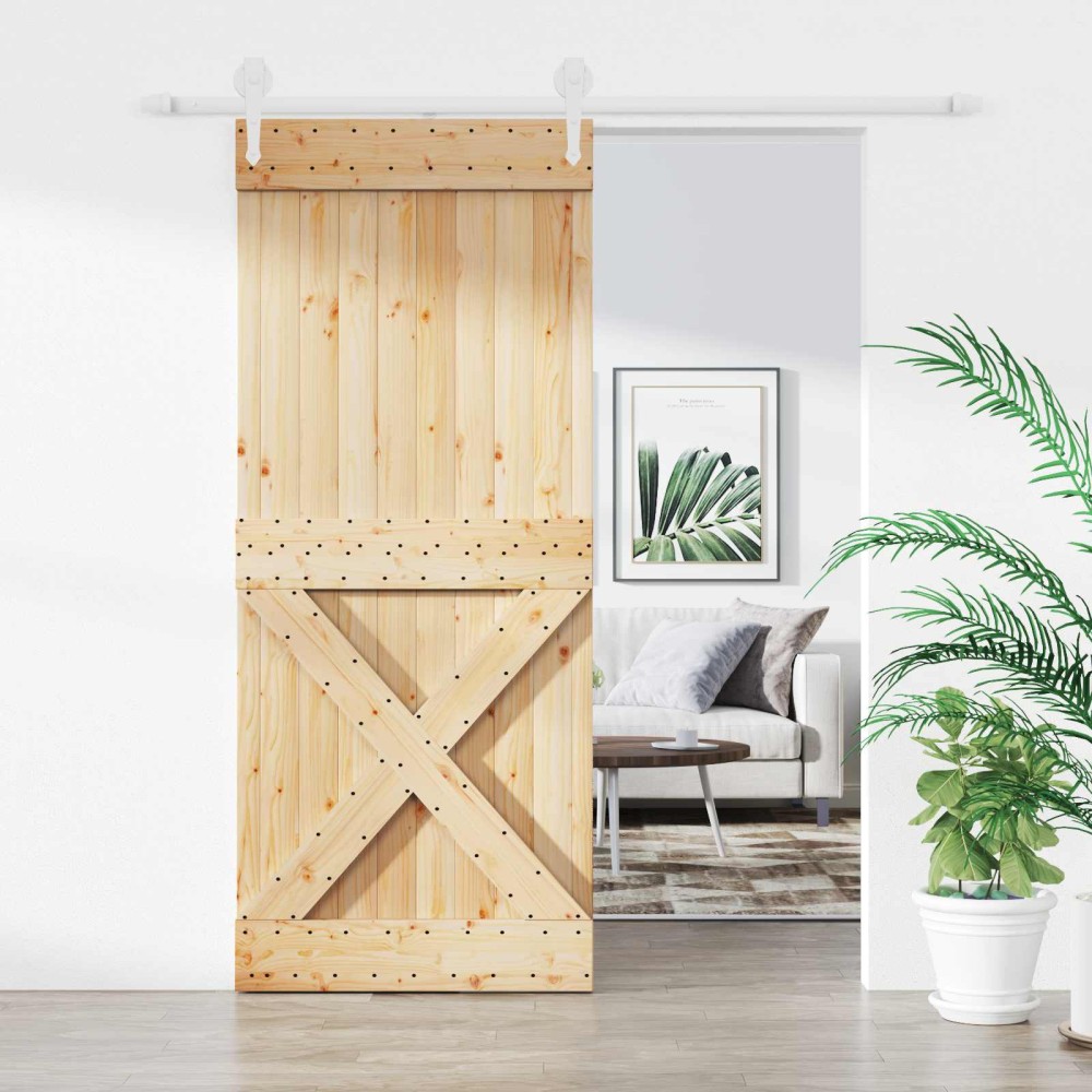 vidaXL Συρόμενη Πόρτα Φυσικό και Λευκό 100 x 210 cm Μασίφ Ξύλο Πεύκου