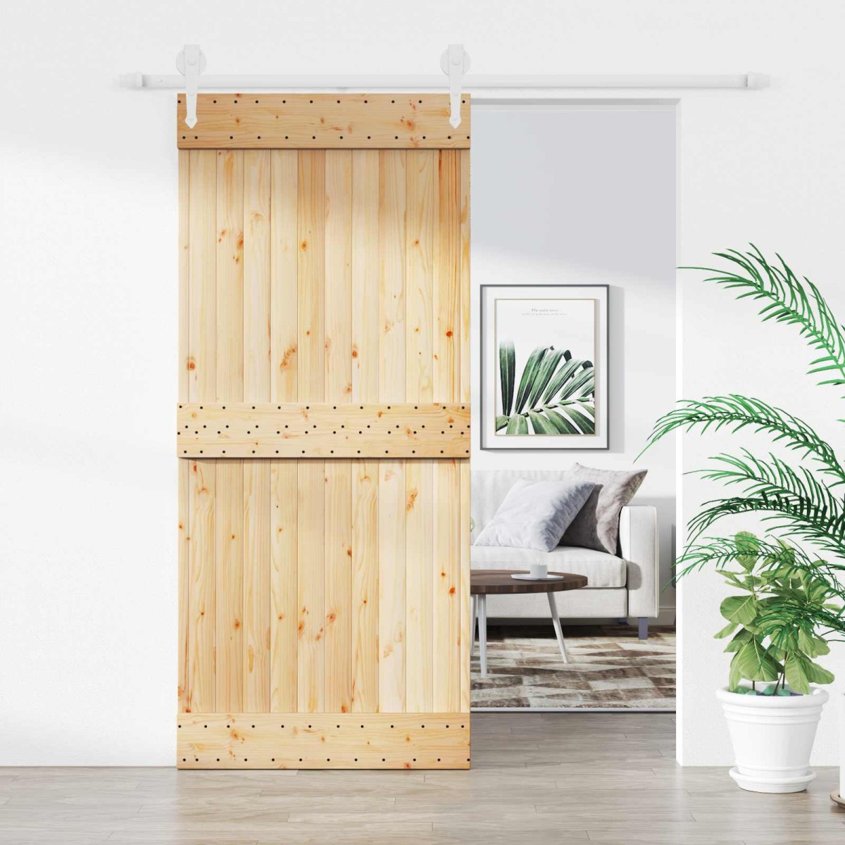 vidaXL Συρόμενη Πόρτα Φυσικό και Λευκό 90 x 210 cm