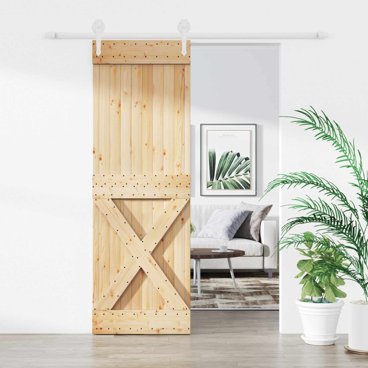 vidaXL Συρόμενη Πόρτα Φυσικό και Λευκό 70 x 210 cm