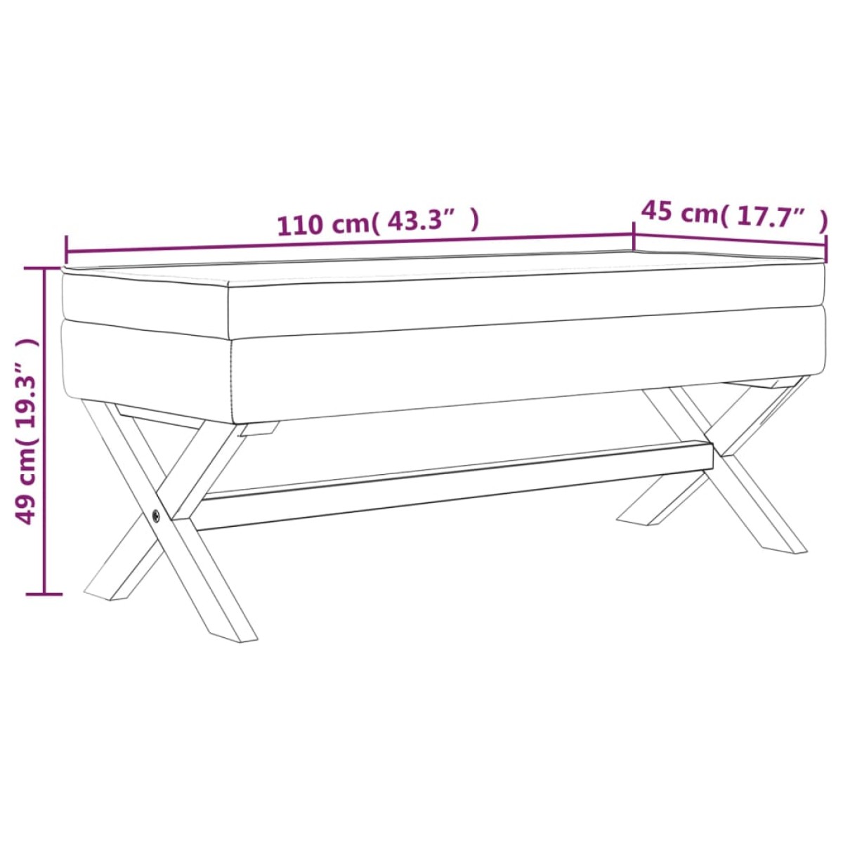 vidaXL Σκαμπό Αποθήκευσης Σκούρο Γκρι 110 x 45 x 49 εκ. Βελούδινο