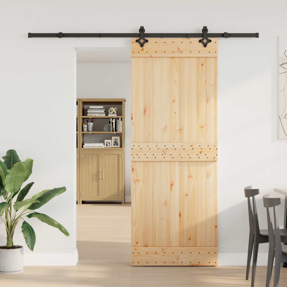 vidaXL Συρόμενη Πόρτα NARVIK Φυσικό και Μαύρο 80 x 210 εκ (213,5 εκ)