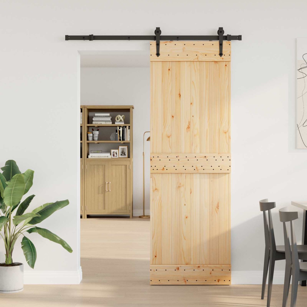 vidaXL Συρόμενη Πόρτα NARVIK Φυσικό και Μαύρο 70 x 210 εκ (152,5 εκ)