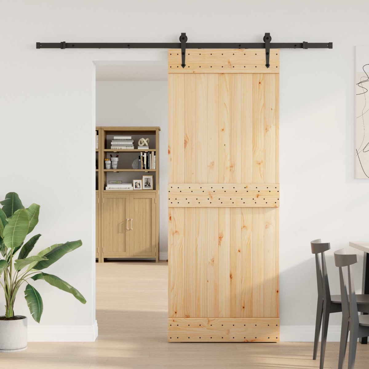 vidaXL Συρόμενη Πόρτα NARVIK Φυσικό και Μαύρο 80 x 210 εκ (213,5 εκ)