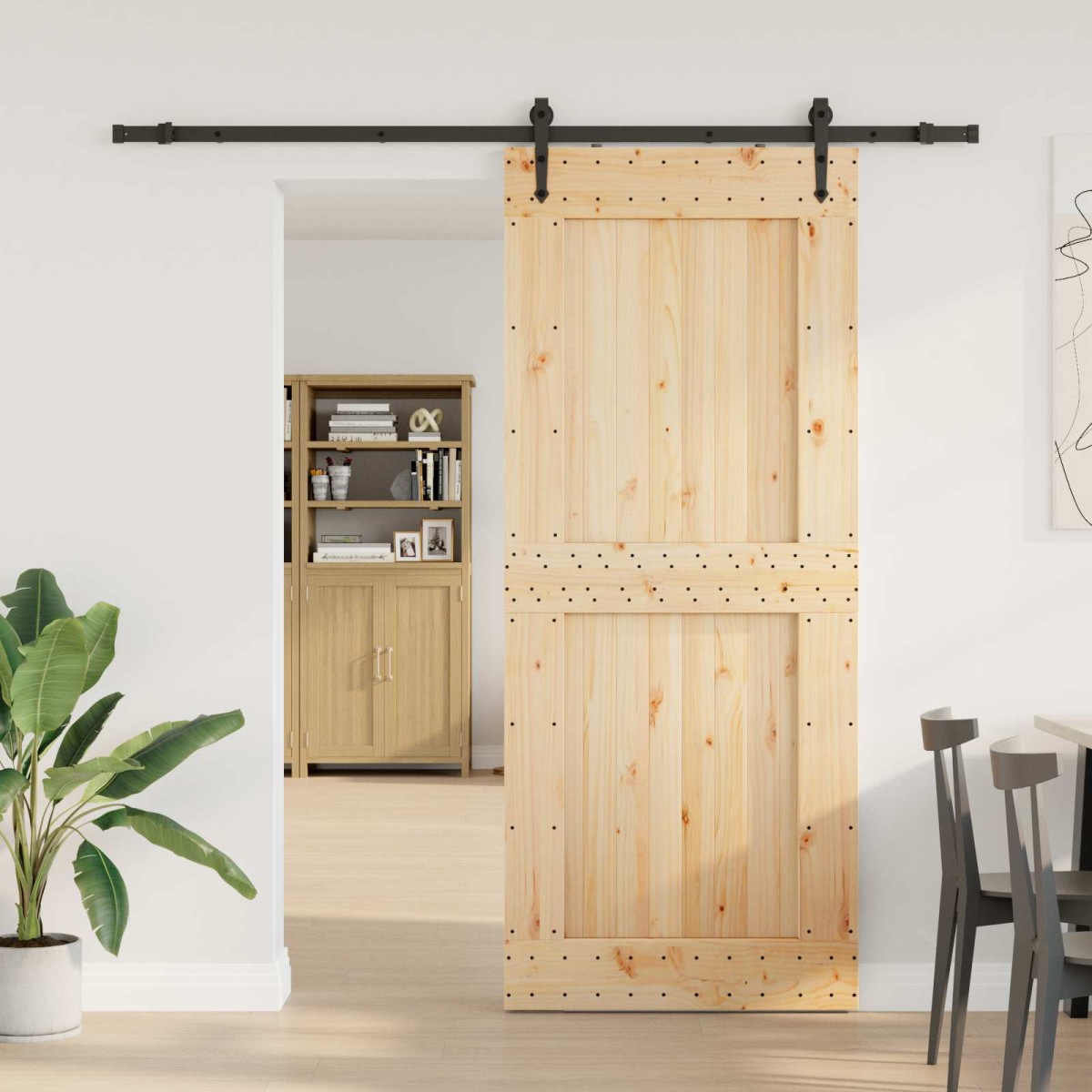 vidaXL Συρόμενη Πόρτα NARVIK Φυσικό και Μαύρο 95 x 210 εκ (213,5 εκ)