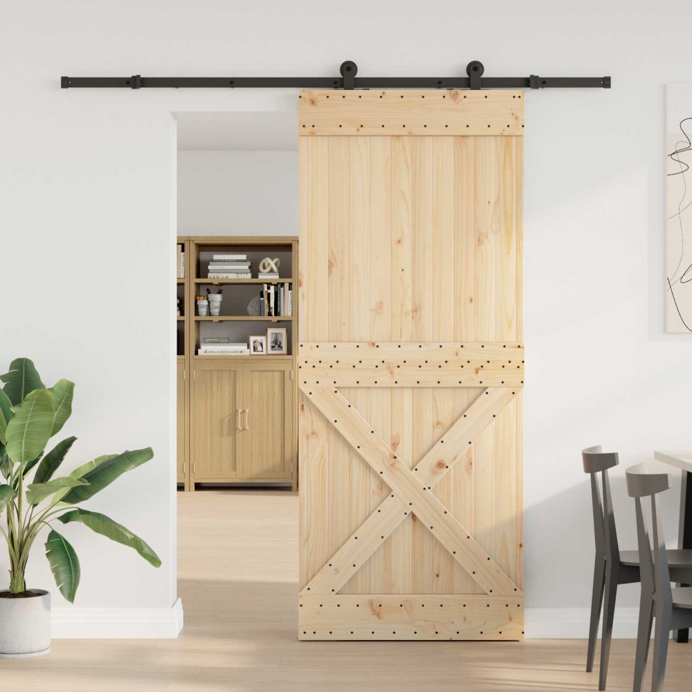 vidaXL Συρόμενη Πόρτα NARVIK Φυσικό και Μαύρο 95 x 210 εκ (213,5 εκ)