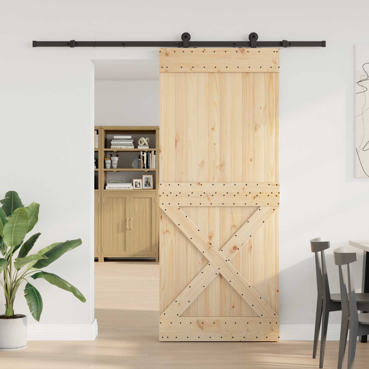 vidaXL Συρόμενη Πόρτα NARVIK Φυσικό και Μαύρο 95 x 210 εκ (213,5 εκ)