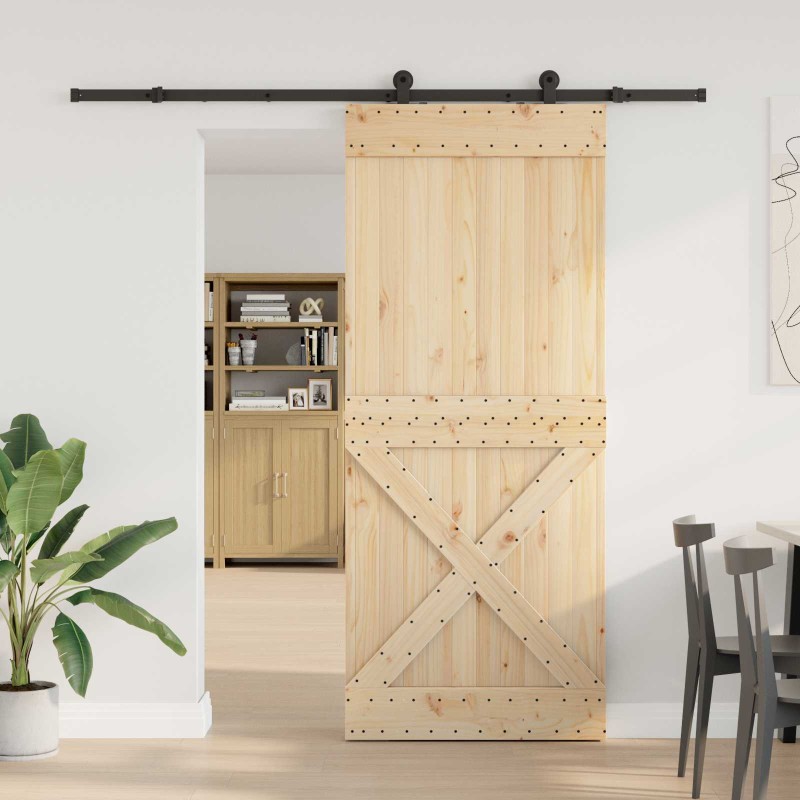 vidaXL Συρόμενη Πόρτα NARVIK Φυσικό και Μαύρο 95 x 210 εκ (213,5 εκ)