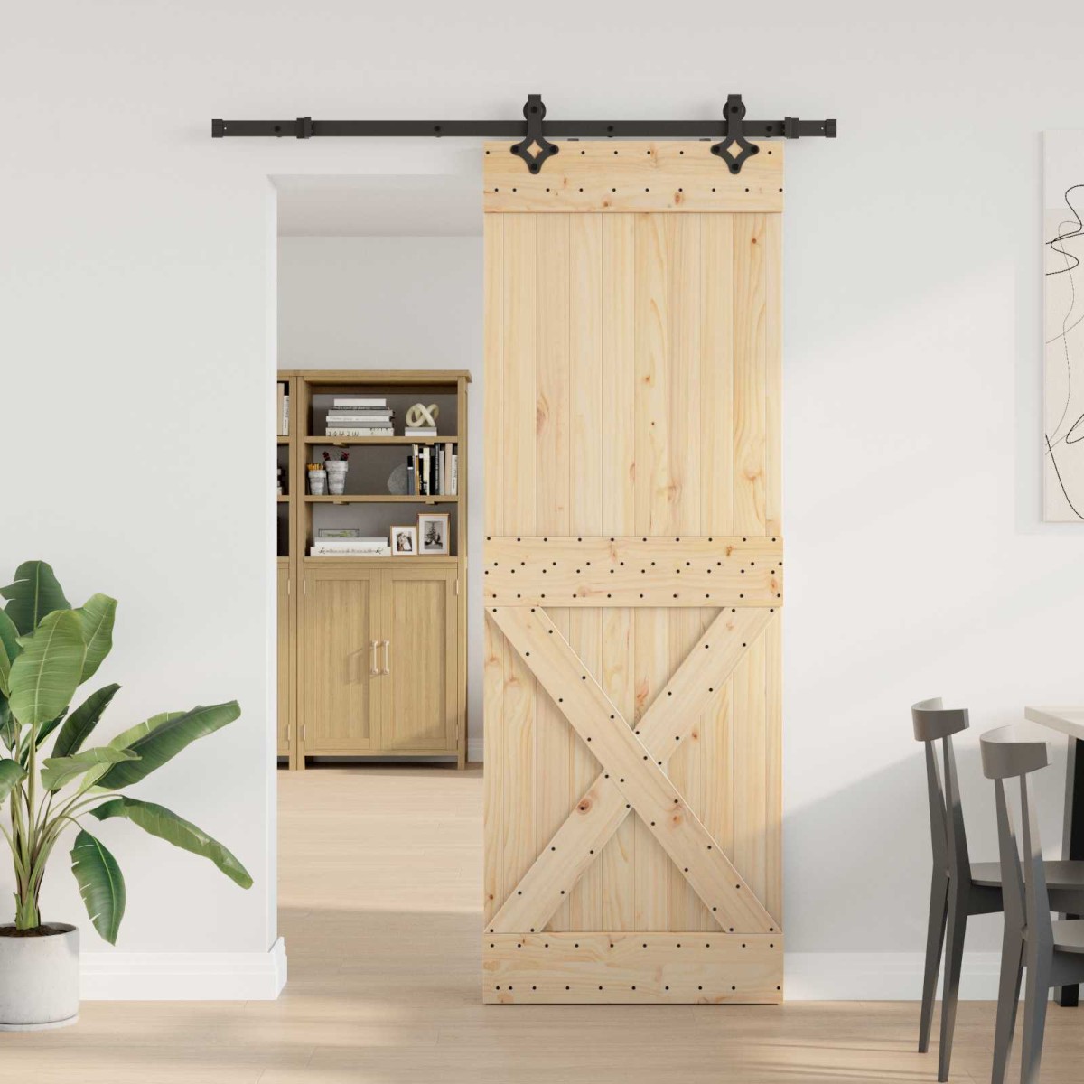 vidaXL Συρόμενη Πόρτα NARVIK Φυσικό και Μαύρο 80 x 210 εκ (152,5 εκ)