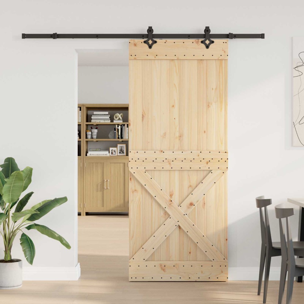vidaXL Συρόμενη Πόρτα NARVIK Φυσικό και Μαύρο 95 x 210 εκ (213,5 εκ)