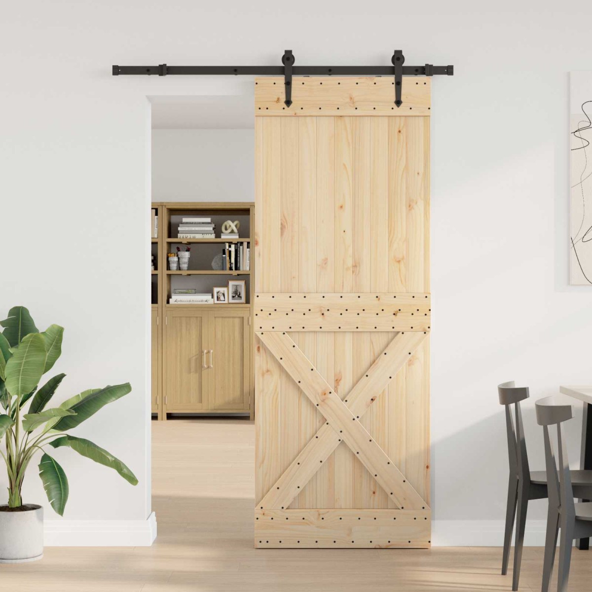 vidaXL Συρόμενη Πόρτα NARVIK Φυσικό και Μαύρο 85 x 210 εκ (152,5 εκ)