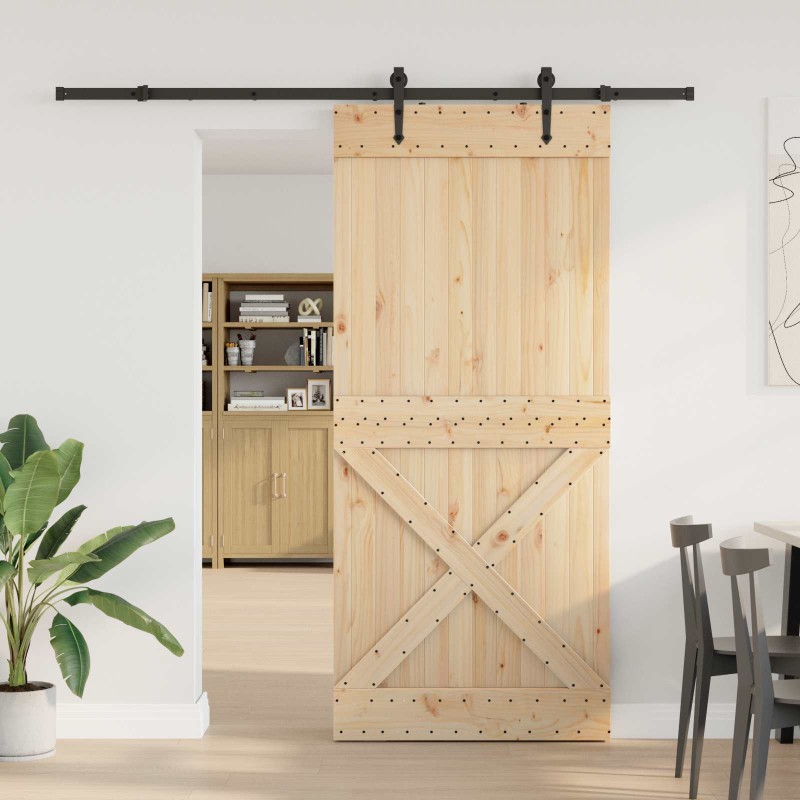 vidaXL Συρόμενη Πόρτα NARVIK Φυσικό και Μαύρο 90 x 210 εκ (213,5 εκ)
