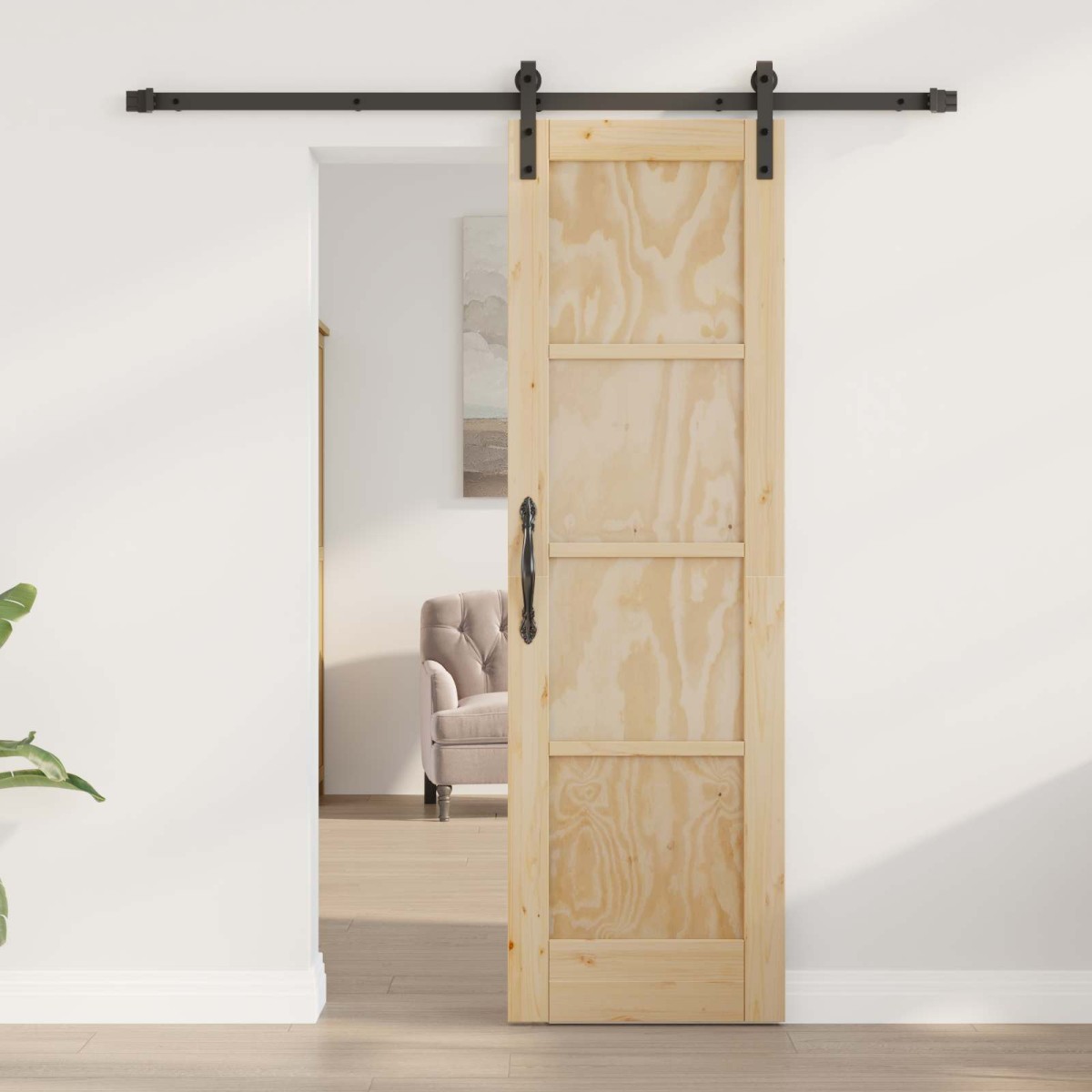 vidaXL Συρόμενη Πόρτα Φυσικό και Μαύρο 61 x 198,5 εκ.