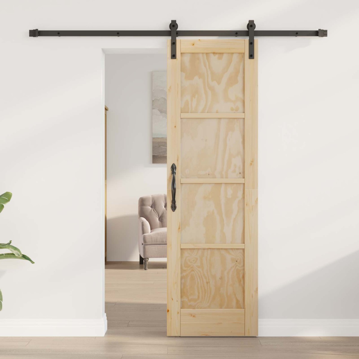 vidaXL Συρόμενη Πόρτα Φυσικό και Μαύρο 61 x 198,5 εκ.