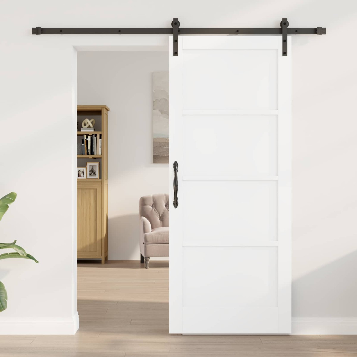 vidaXL Συρόμενη Πόρτα Λευκό και Μαύρο 83 x 202 εκ. Μασίφ Ξύλο Πεύκου