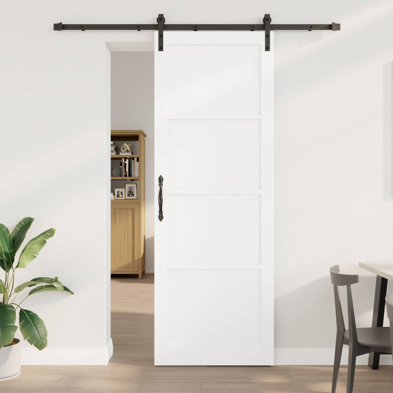 vidaXL Συρόμενη Πόρτα Λευκό και Μαύρο 83 x 232 εκ. Μασίφ Ξύλο Πεύκου