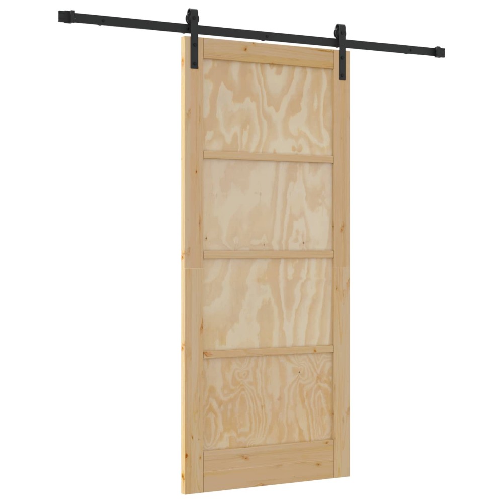 vidaXL Συρόμενη Πόρτα Φυσικό και Μαύρο 86 x 198,5 cm Μασίφ Ξύλο Πεύκου