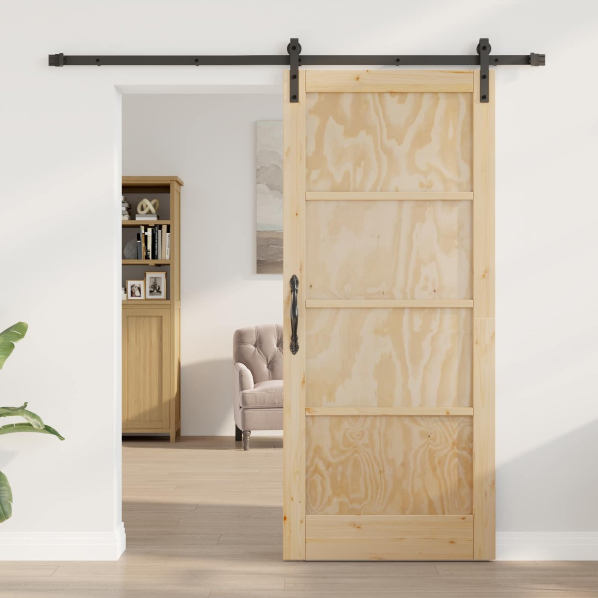 vidaXL Συρόμενη Πόρτα Φυσικό και Μαύρο 86 x 198,5 cm Μασίφ Ξύλο Πεύκου