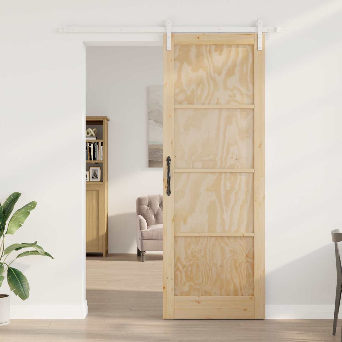 vidaXL Συρόμενη Πόρτα Φυσικό και Λευκό 83 x 232 εκ. Μασίφ Ξύλο Πεύκου