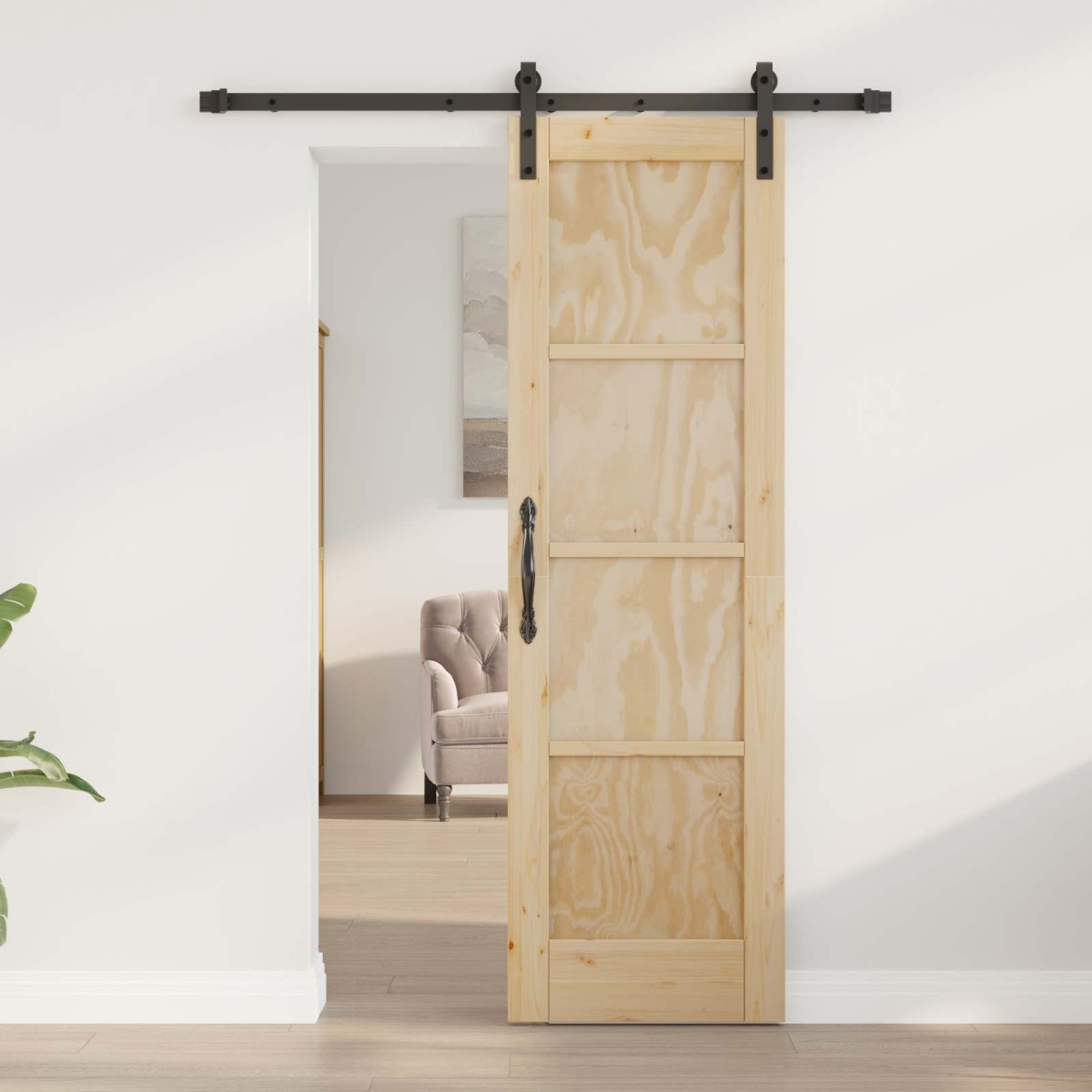 vidaXL Συρόμενη Πόρτα Φυσικό 61 x 198,5 εκ. Μασίφ Ξύλο Πεύκου