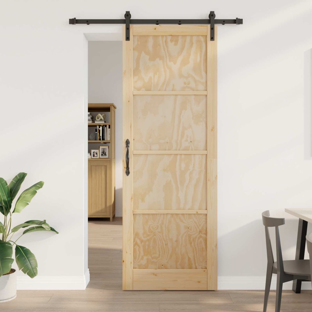 vidaXL Συρόμενη Πόρτα Φυσικό 83 x 232 εκ. Μασίφ Ξύλο Πεύκου