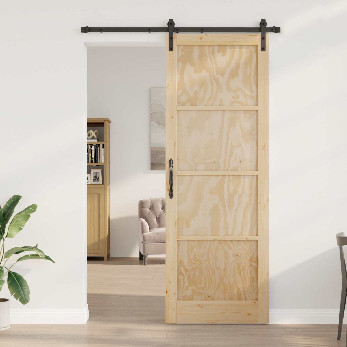 vidaXL Συρόμενη Πόρτα Φυσικό 83 x 232 εκ. Μασίφ Ξύλο Πεύκου