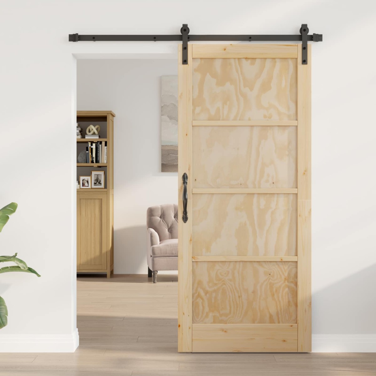 vidaXL Συρόμενη Πόρτα Φυσικό 86 x 198,5 cm Μασίφ Ξύλο Πεύκου