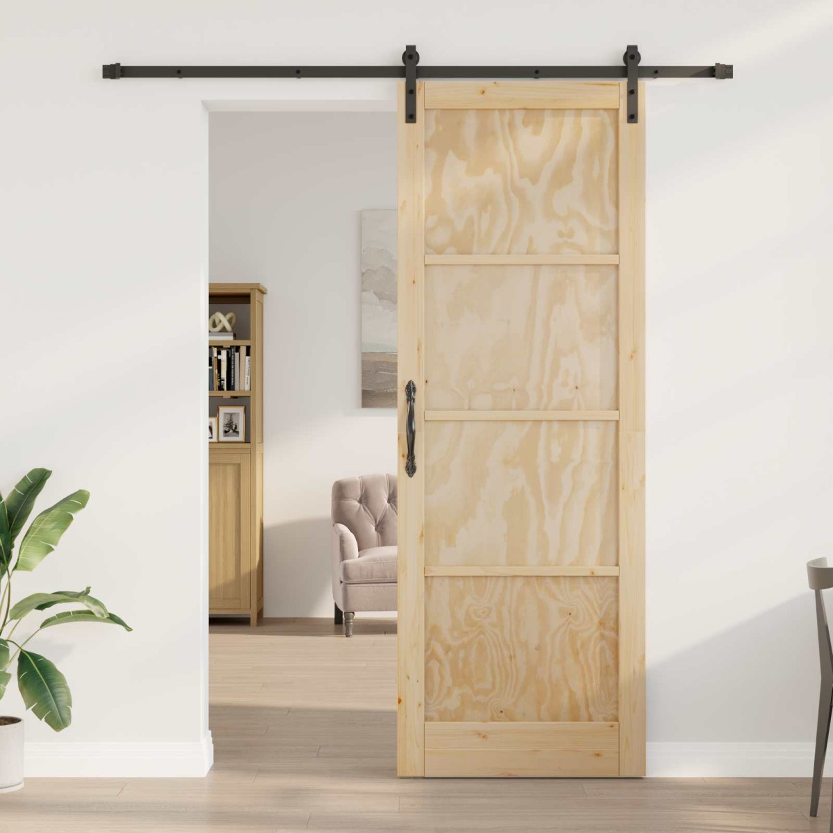 vidaXL Συρόμενη Πόρτα Φυσικό 83 x 232 εκ. Μασίφ Ξύλο Πεύκου