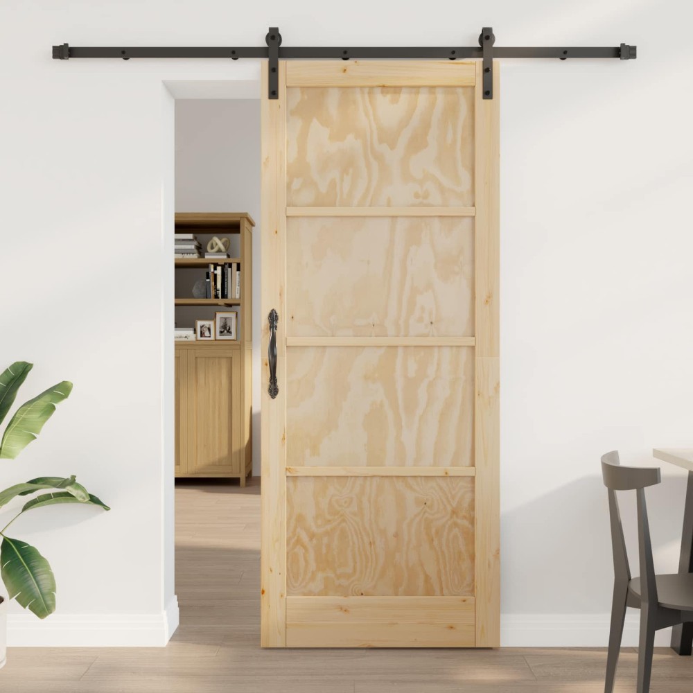 vidaXL Συρόμενη Πόρτα Φυσικό 86 x 211 cm Μασίφ Ξύλο Πεύκου