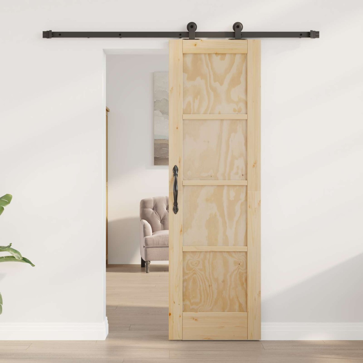 vidaXL Συρόμενη Πόρτα Φυσικό και Μαύρο 61 x 198,5 εκ.