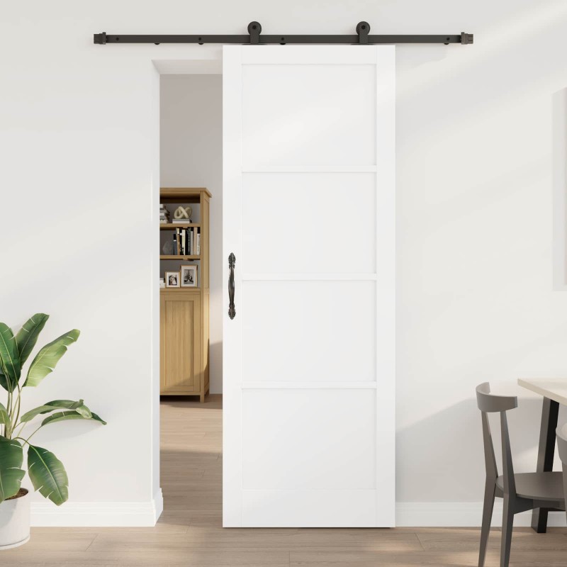 vidaXL Συρόμενη Πόρτα Λευκό και Μαύρο 83 x 232 εκ. Μασίφ Ξύλο Πεύκου