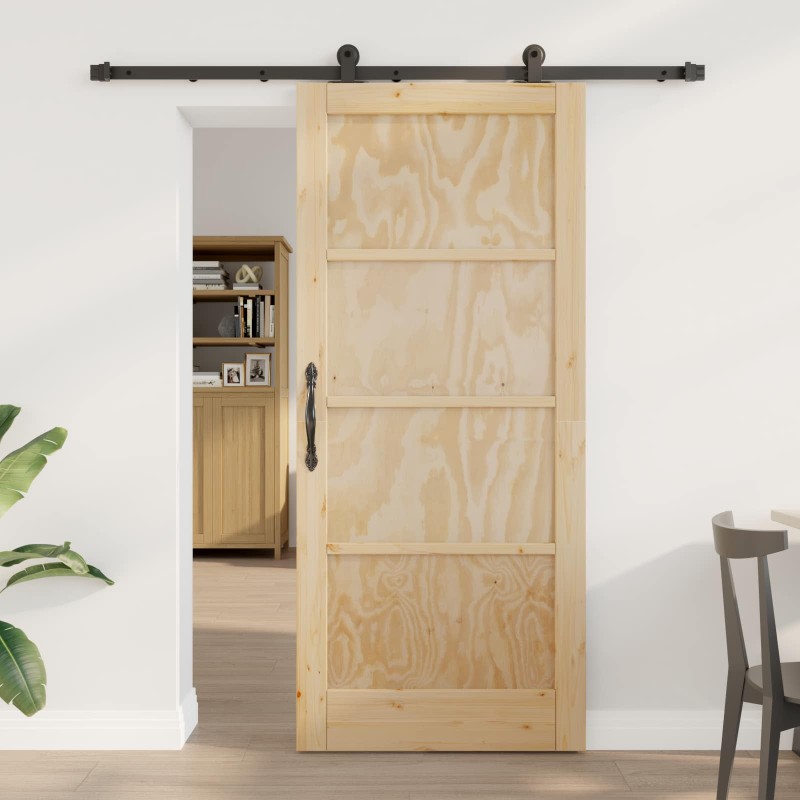 vidaXL Συρόμενη Πόρτα Φυσικό και Μαύρο 86 x 198,5 cm Μασίφ Ξύλο Πεύκου