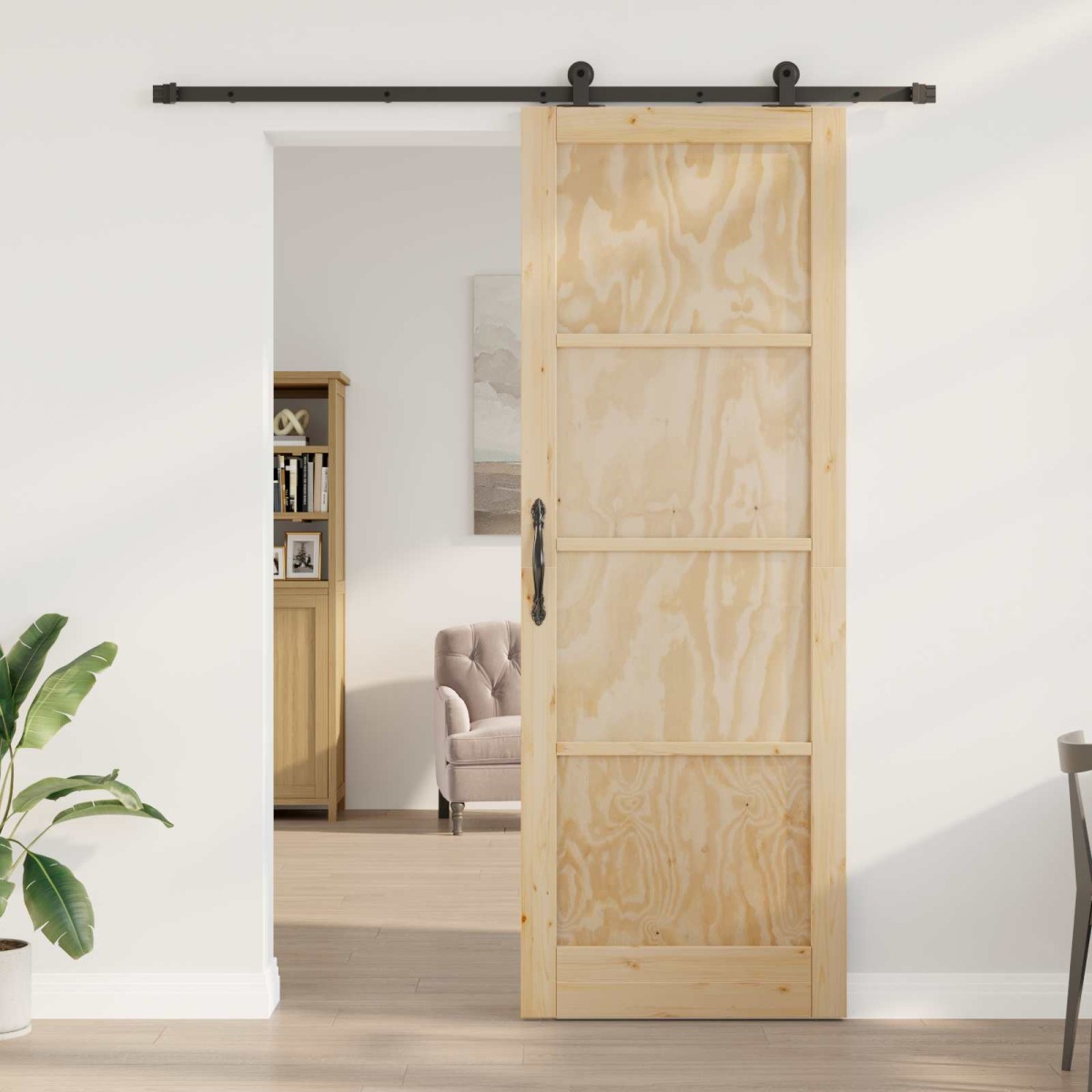 vidaXL Συρόμενη Πόρτα Φυσικό και Μαύρο 83 x 232 εκ. Μασίφ Ξύλο Πεύκου