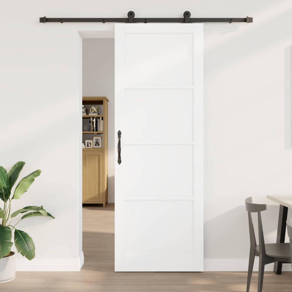 vidaXL Συρόμενη Πόρτα Λευκό και Μαύρο 83 x 232 εκ. Μασίφ Ξύλο Πεύκου