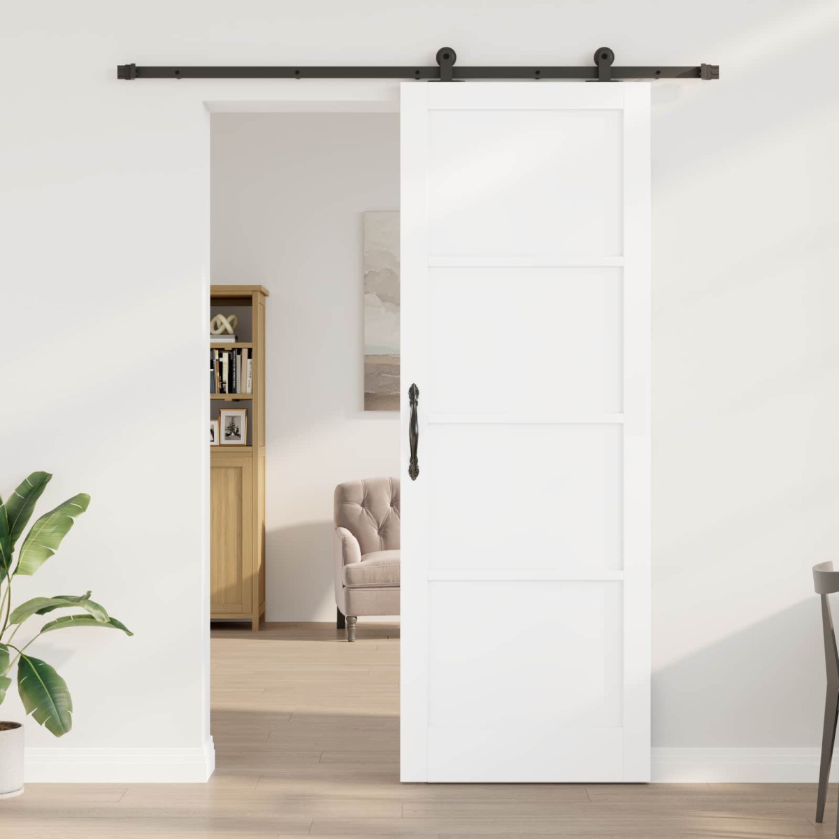 vidaXL Συρόμενη Πόρτα Λευκό και Μαύρο 83 x 232 εκ. Μασίφ Ξύλο Πεύκου