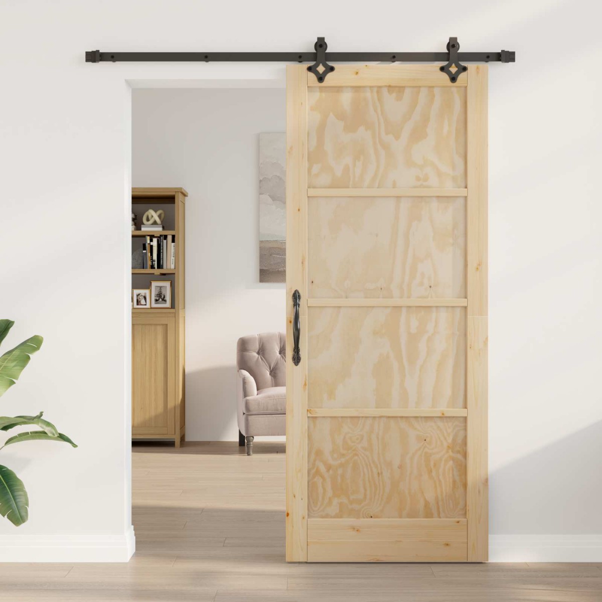 vidaXL Συρόμενη Πόρτα Φυσικό και Μαύρο 86 x 211 cm Μασίφ Ξύλο Πεύκου