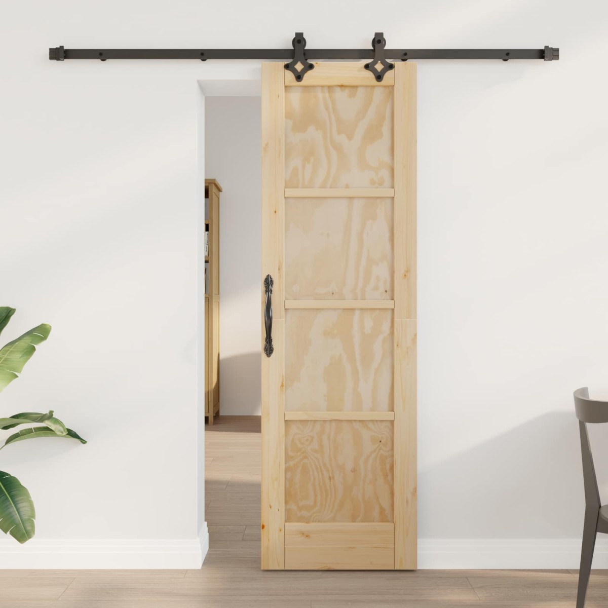 vidaXL Συρόμενη Πόρτα Φυσικό και Μαύρο 61 x 198,5 εκ.