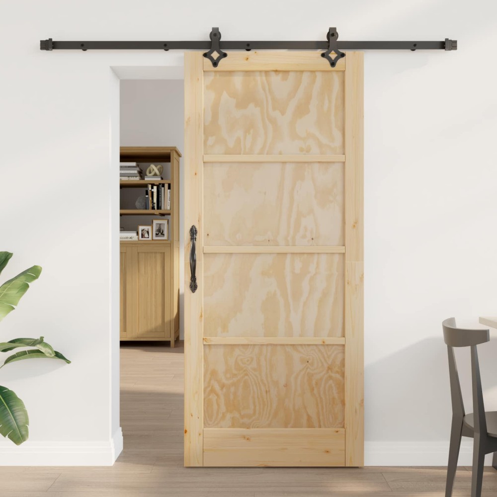 vidaXL Συρόμενη Πόρτα Φυσικό και Μαύρο 86 x 198,5 cm Μασίφ Ξύλο Πεύκου