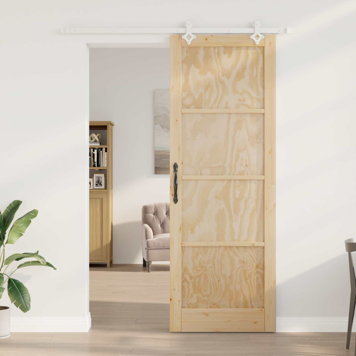 vidaXL Συρόμενη Πόρτα Φυσικό και Λευκό 83 x 232 εκ. Μασίφ Ξύλο Πεύκου