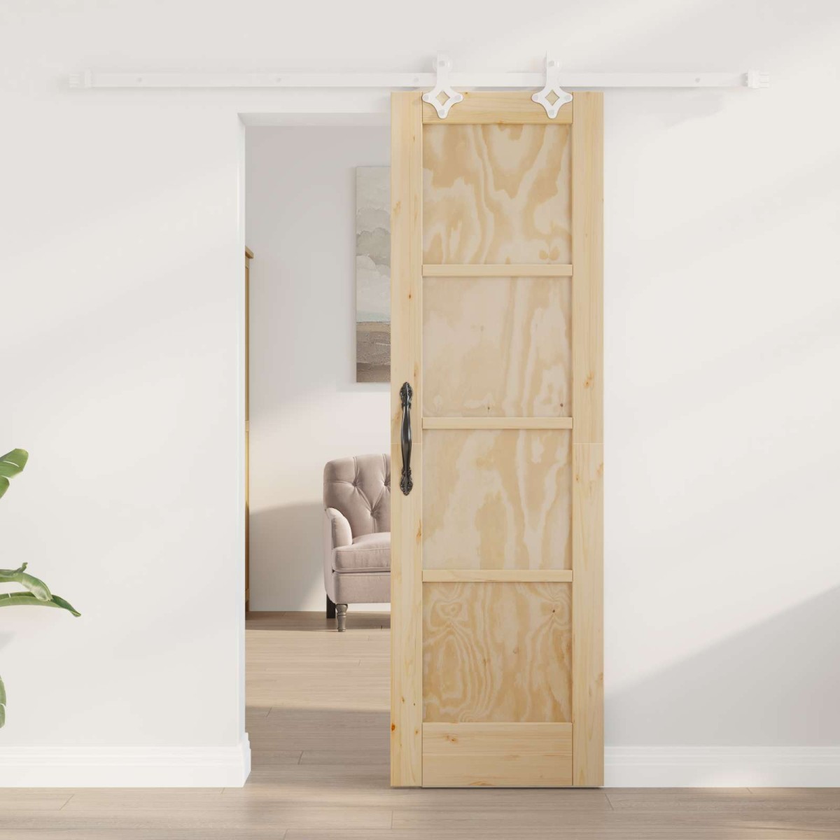 vidaXL Συρόμενη Πόρτα Φυσικό και Λευκό 61 x 198,5 εκ.