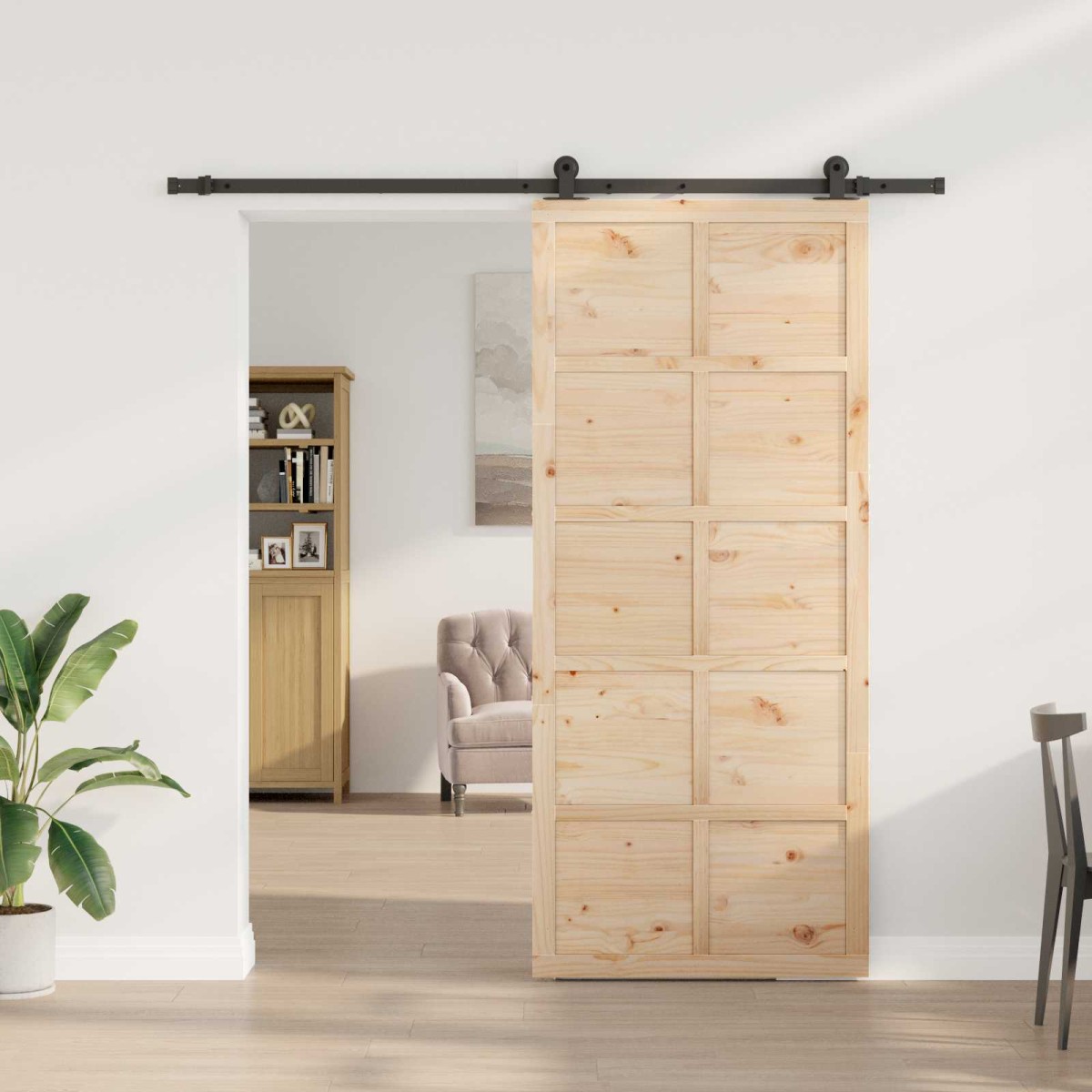 vidaXL Συρόμενη Πόρτα Φυσικό 100 x 208 εκ. Μασίφ Ξύλο Πεύκου