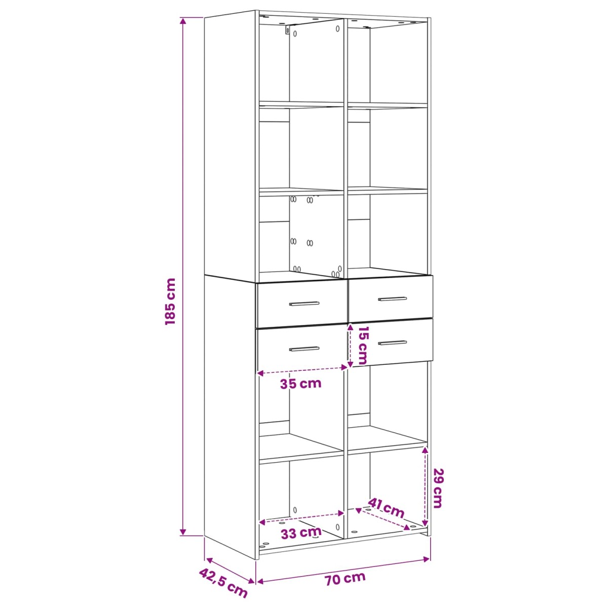 vidaXL Βιβλιοθήκη Παλαιωμένο ξύλο 30 x 42.4 x 185.2 εκ.