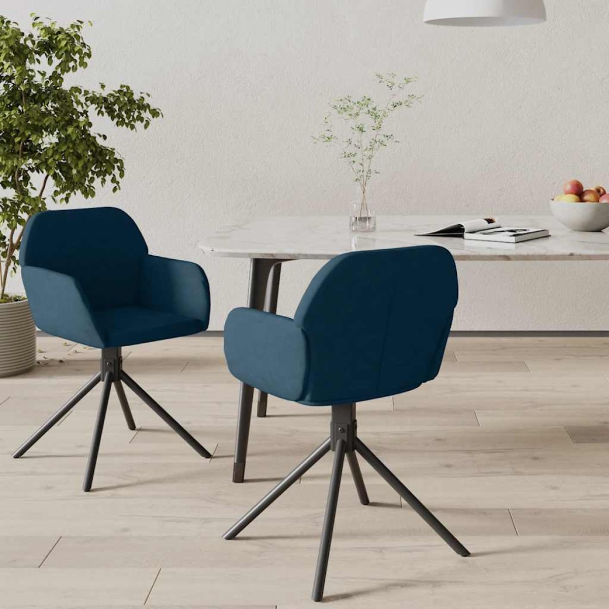vidaXL Καρέκλες Τραπεζαρίας Περιστρεφόμενες 2 τεμ. Μπλε Βελούδινες