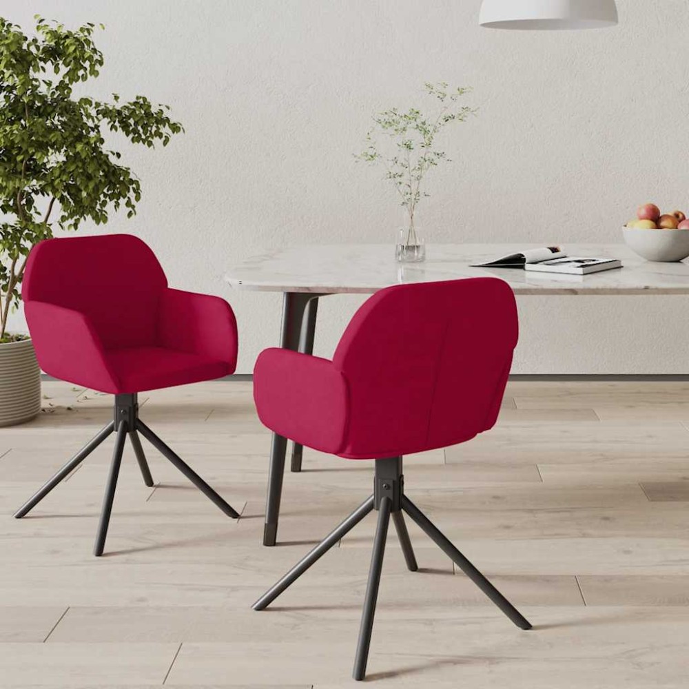 vidaXL Καρέκλες Τραπεζαρίας Περιστρεφόμενες 2 τεμ. Μπορντό Βελούδινες
