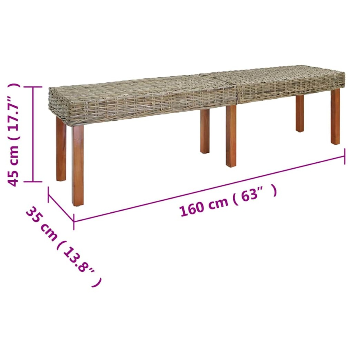 vidaXL παγκάκι Φυσικό 160 x 35 x 45 cm Στερεό ξύλο μάνγκο