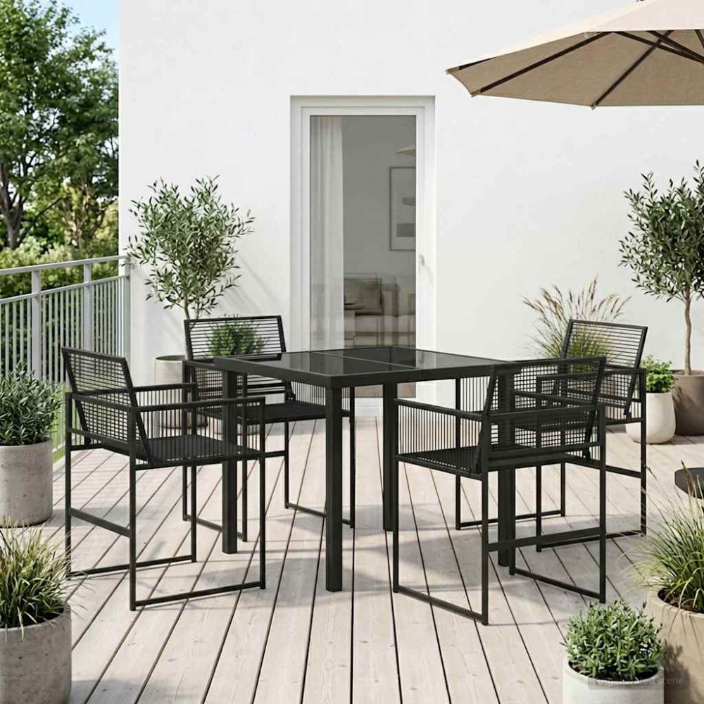 vidaXL Σέτ φαγητού για κήπο 5 τμχ. Μαύρο συνθετικό ρατάν