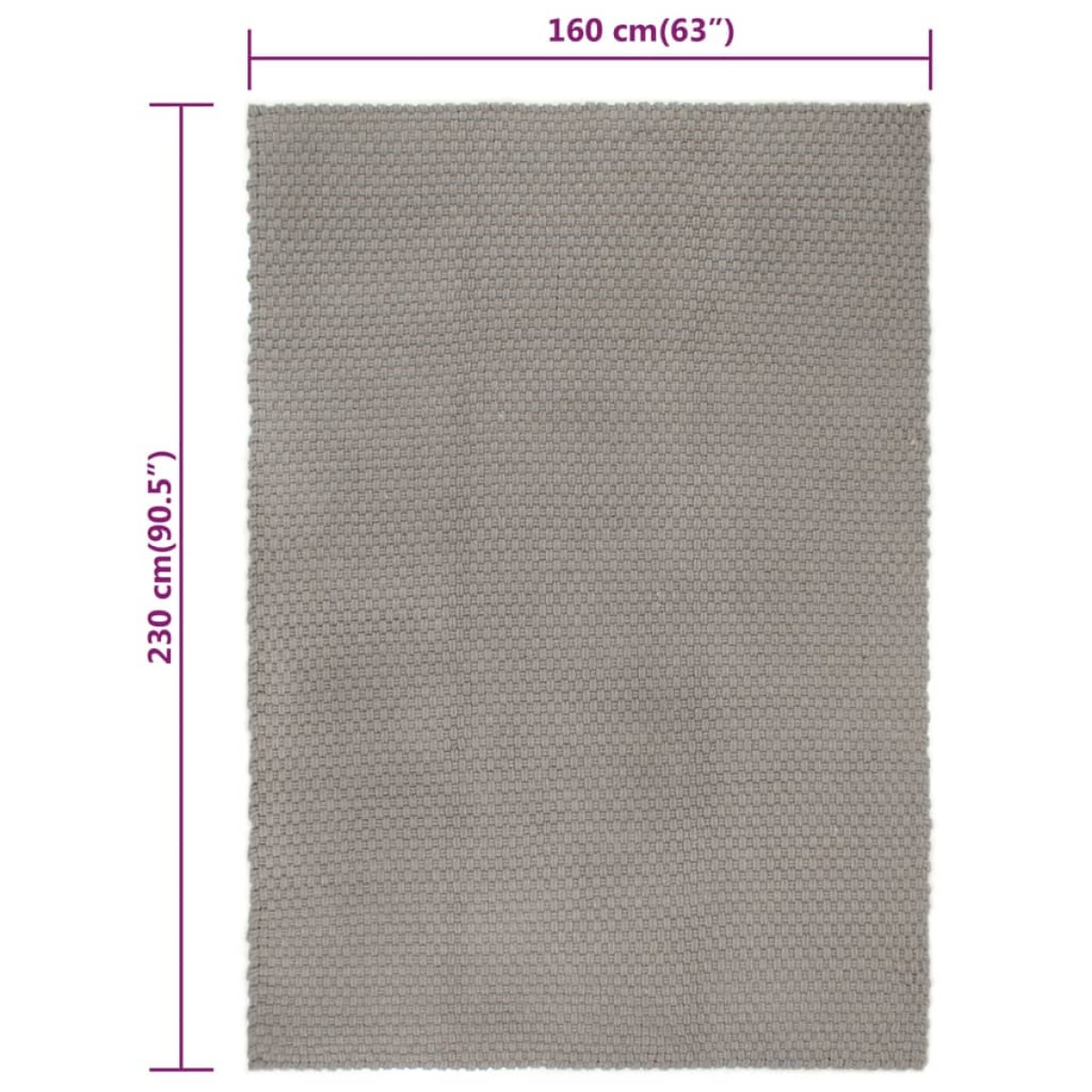 vidaXL Χαλί Ορθογώνιο Γκρι 160x230 εκ. από Βαμβάκι