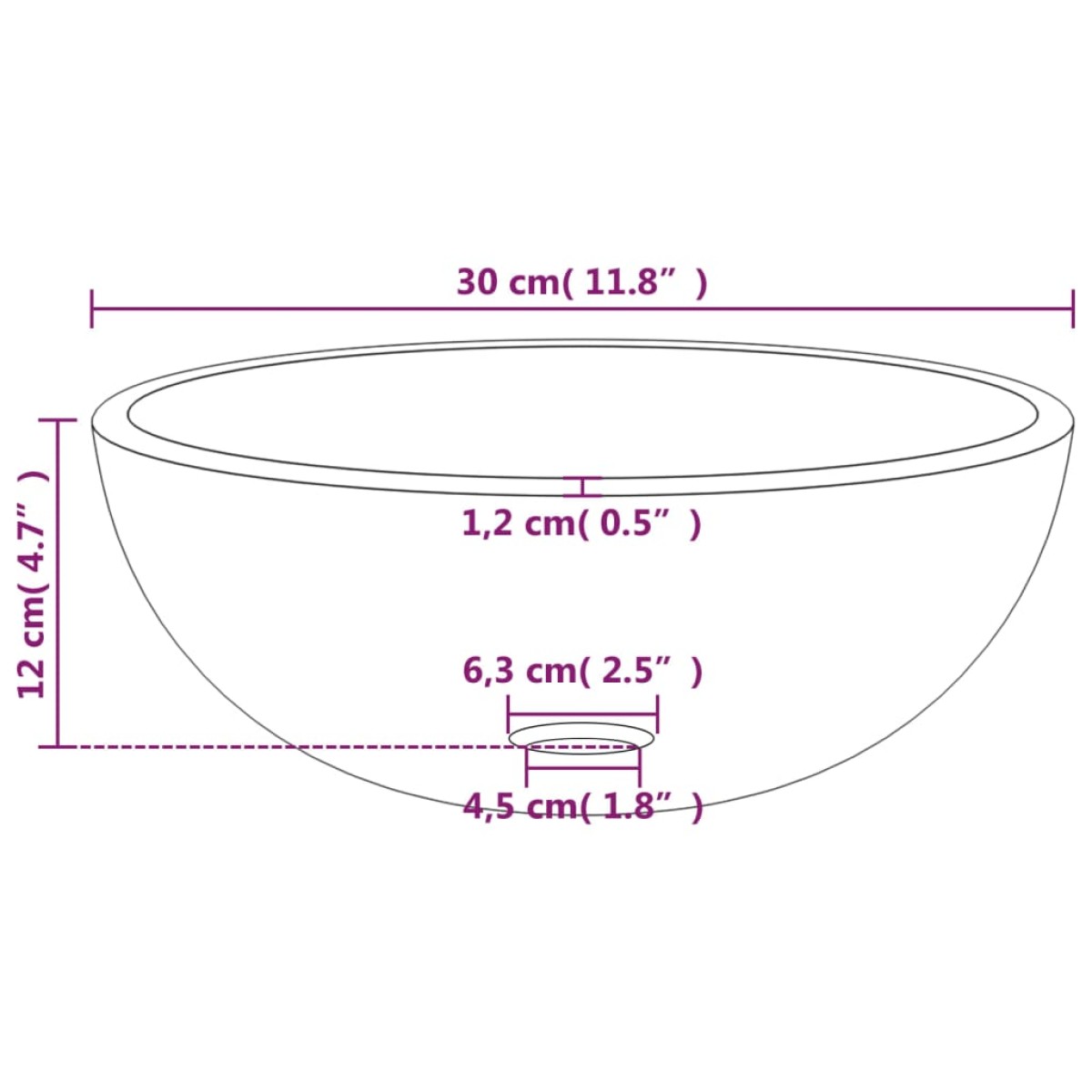 vidaXL Νιπτήρας Μαύρος 30 x 12 εκ. από Ψημένο Γυαλί
