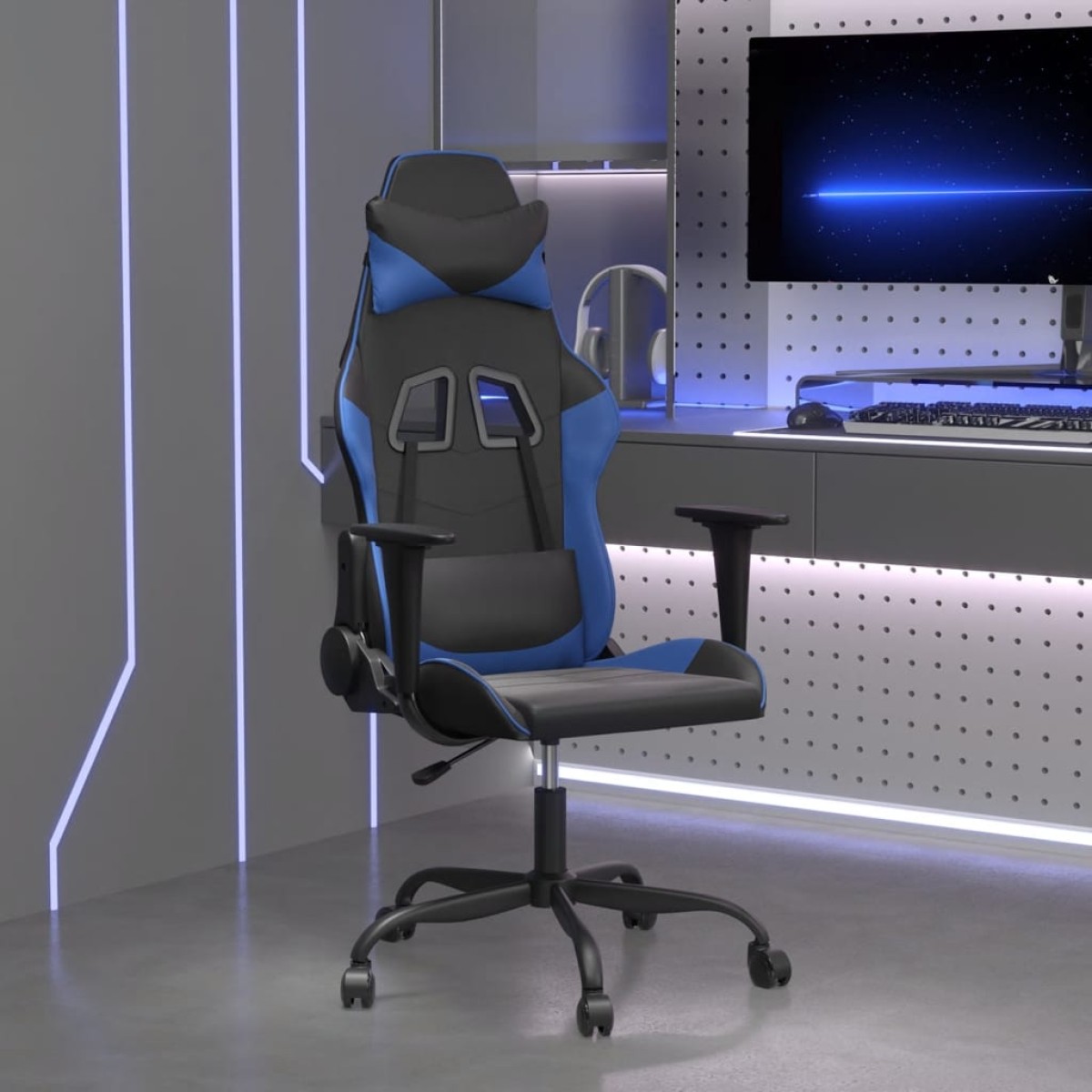 vidaXL Καρέκλα Gaming Μασάζ Μαύρο/Μπλε από Συνθετικό Δέρμα