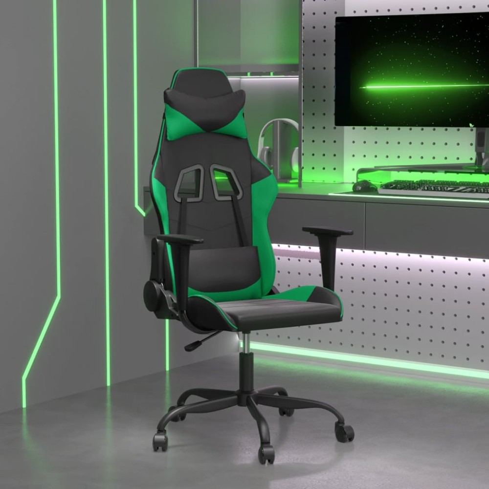 vidaXL Καρέκλα Gaming Μασάζ Μαύρο/Πράσινο από Συνθετικό Δέρμα