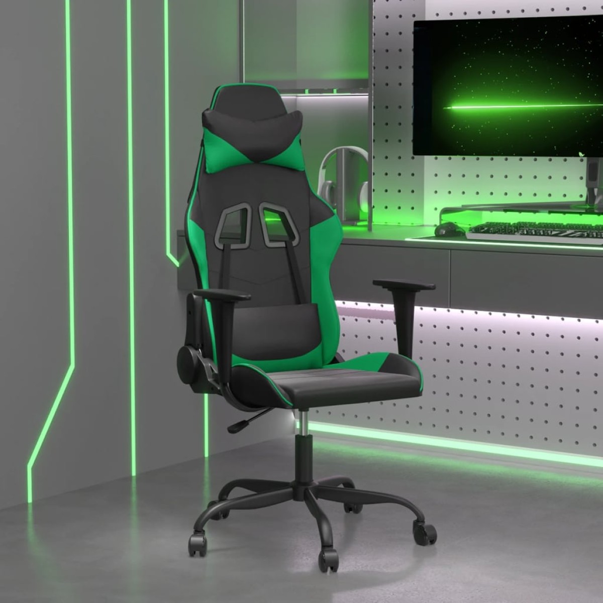 vidaXL Καρέκλα Gaming Μασάζ Μαύρο/Πράσινο από Συνθετικό Δέρμα
